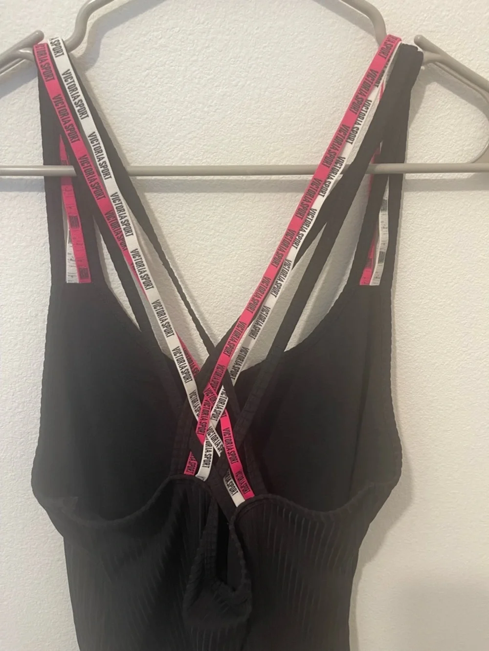 Victoria's Secret Black One-Piece Swimsuit with Pink-Trim Straps
